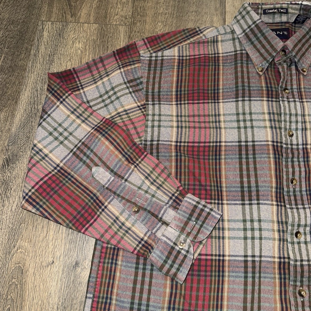 Gant Coastal Twill Mens L Button Up Shirt Warm Plaid Cotton Multicolor Outdoor - Picture 4 of 12